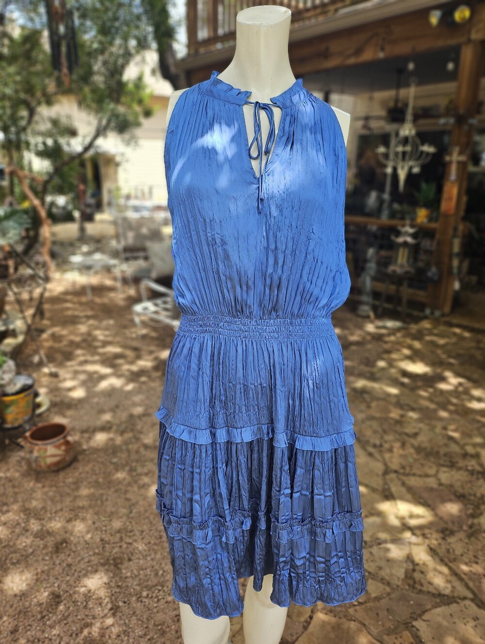 Current Air Los Angeles Layered Blue Ruffle Sleeveless Midi Dress Large